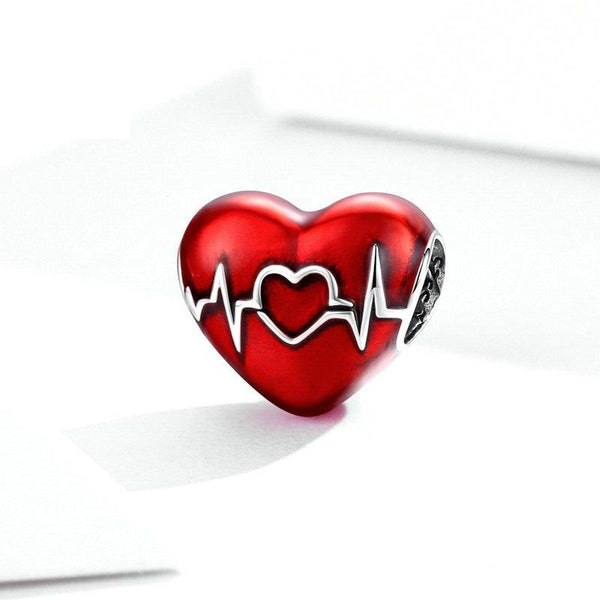 925 Sterling Silver Love Heartbeat Red Pendant For Diy Bracelets & Necklaces Charms & Pendants