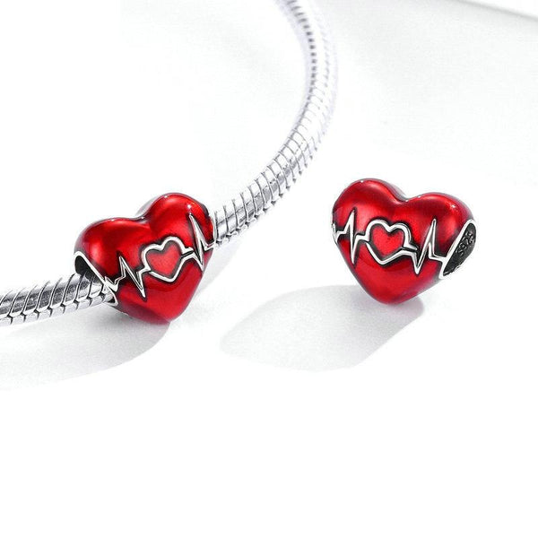 925 Sterling Silver Love Heartbeat Red Pendant For Diy Bracelets & Necklaces Charms & Pendants