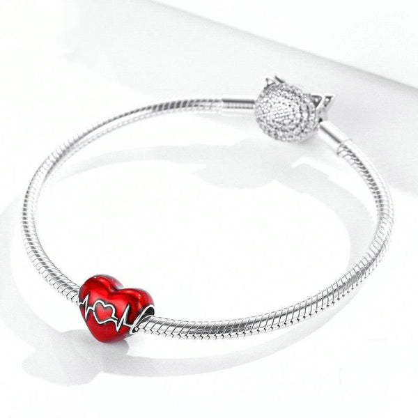 925 Sterling Silver Love Heartbeat Red Pendant For Diy Bracelets & Necklaces Charms & Pendants