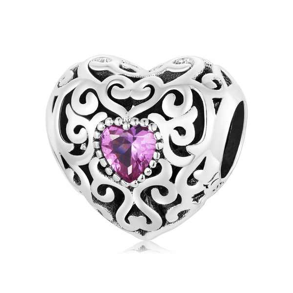 925 Sterling Silver Retro Flower Heart Beads For Diy Bracelets & Necklaces Charms & Pendants