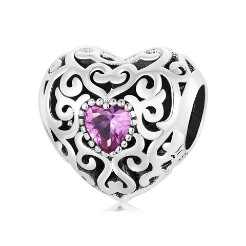 925 Sterling Silver Retro Flower Heart Beads For Diy Bracelets & Necklaces Charms & Pendants
