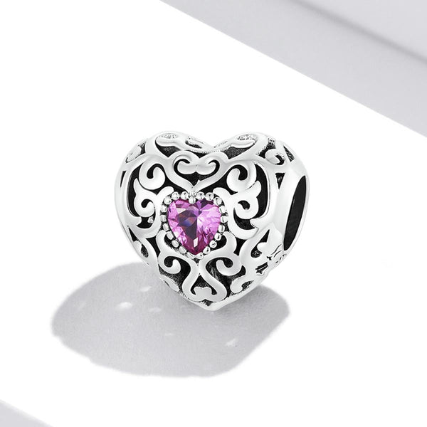 925 Sterling Silver Retro Flower Heart Beads For Diy Bracelets & Necklaces Charms & Pendants