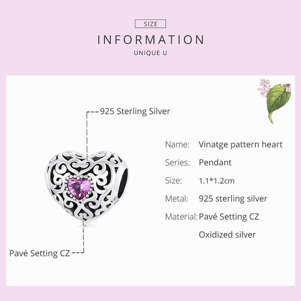 925 Sterling Silver Retro Flower Heart Beads For Diy Bracelets & Necklaces Charms & Pendants