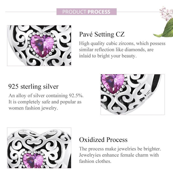 925 Sterling Silver Retro Flower Heart Beads For Diy Bracelets & Necklaces Charms & Pendants