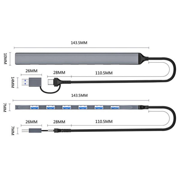 7 In Usb Hub 3.0 + 6X 2.0 Type C Usb Cables Hubs & Adapters