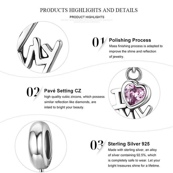 925 Sterling Silver Home Love Pink Gemstone Bracelet Bracelets