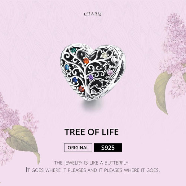 925 Sterling Silver Tree Of Life Zircon Bead Bracelet / Necklace Set Charms & Pendants
