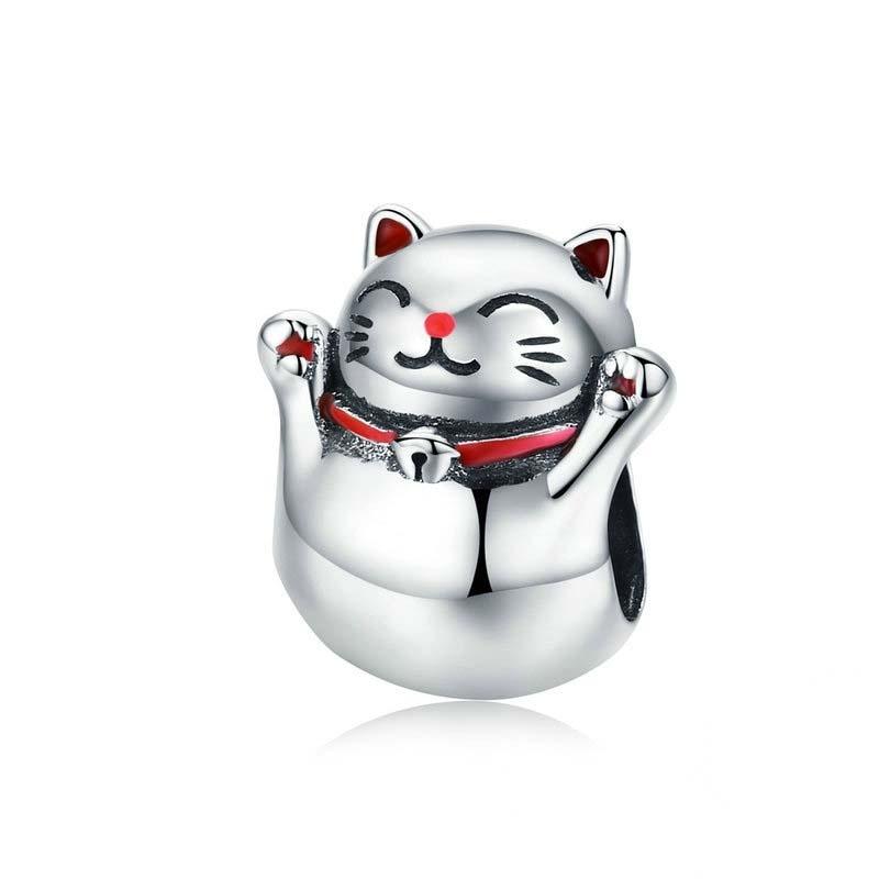 925 Sterling Silver Lucky Cat Beaded Bracelet Diy Accessory Charms & Pendants