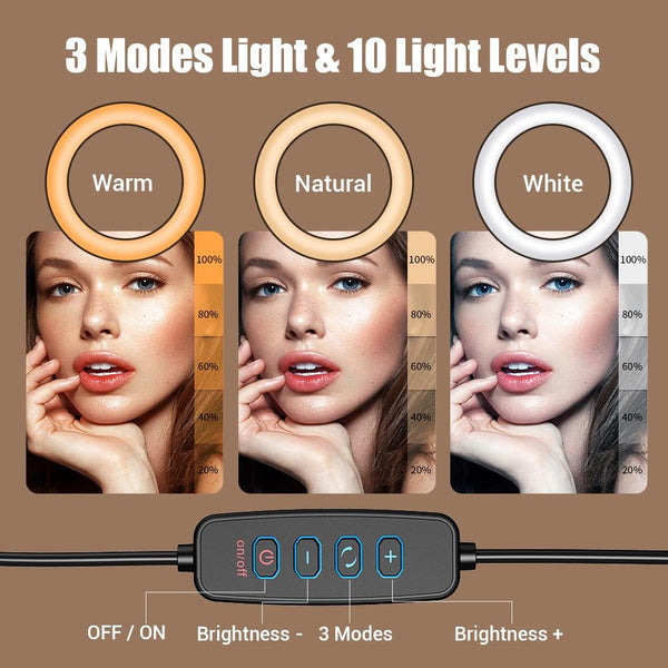 10 Inch Led Ring Light Foldable Metal Swing Arm Desk Lamp With Stand Phone Holder Selfie Lights