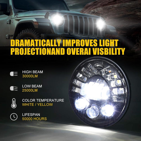 7 Inch Car Matrix Gradient Led Headlight Lamps For Jeep Wrangler Light Bulbs