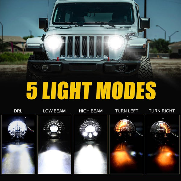 7 Inch Car Matrix Gradient Led Headlight Lamps For Jeep Wrangler Light Bulbs