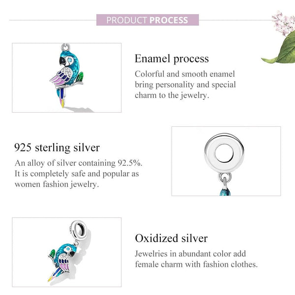 925 Sterling Silver Parrot Pendant For Bracelet Or Necklace Charms & Pendants