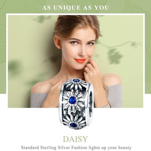 925 Sterling Silver Blue Daisy Spacer For Bracelet Bracelets
