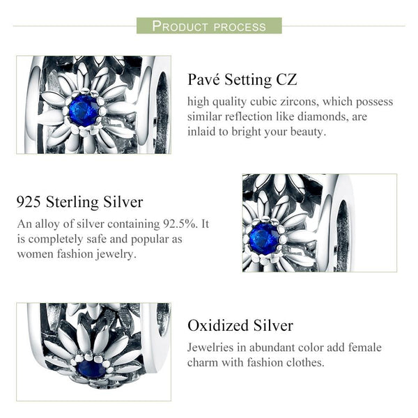925 Sterling Silver Blue Daisy Spacer For Bracelet Bracelets