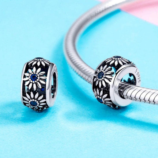 925 Sterling Silver Blue Daisy Spacer For Bracelet Bracelets