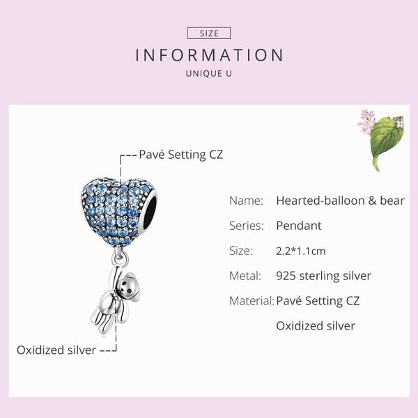 925 Sterling Silver Heart Balloon Bear Pendant For Diy Bracelets & Necklaces Charms & Pendants
