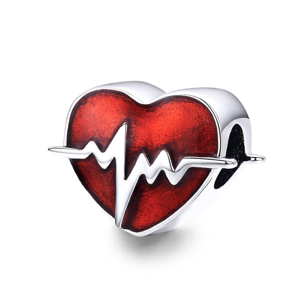 925 Sterling Silver Red Ecg Heart Rate Beaded Love Bracelet Charms & Pendants