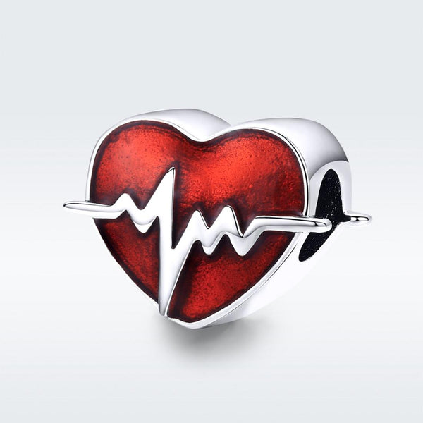925 Sterling Silver Red Ecg Heart Rate Beaded Love Bracelet Charms & Pendants