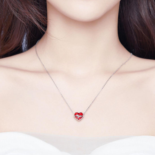 925 Sterling Silver Red Ecg Heart Rate Beaded Love Bracelet Charms & Pendants