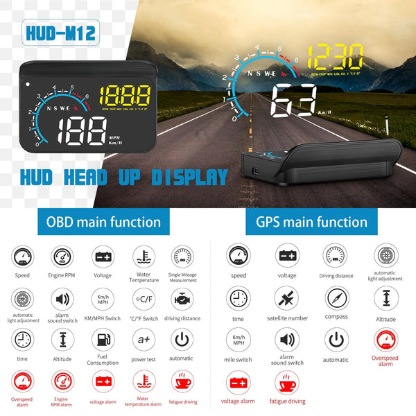 Car Hud Display Speed Temp Voltage Fault Obd2 + Locator Technology Other Instruments & Gauges