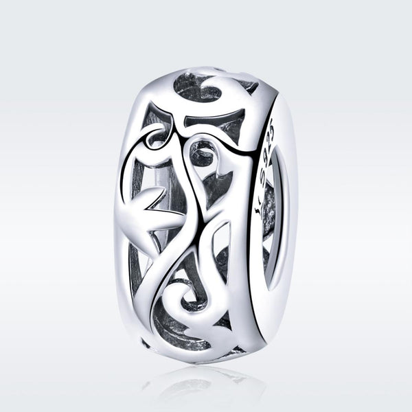 925 Sterling Silver Vintage Heart Beads With Curly Grass Pattern Charms & Pendants