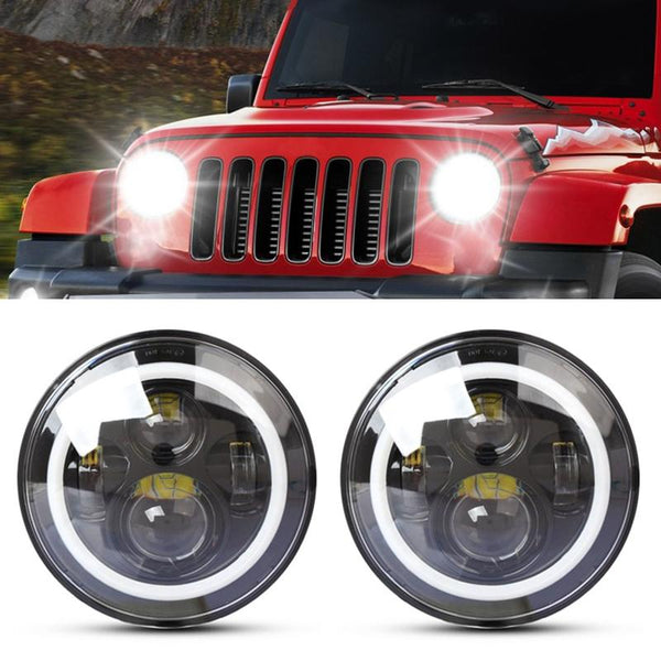 2 Pcs 7 Inch Ip68 Waterproof 6500K 75W Cree Led Headlight Hi / Lo Beam Driving Lamp For Jeep Wrangler Jk Tj Lj Led Car Lights