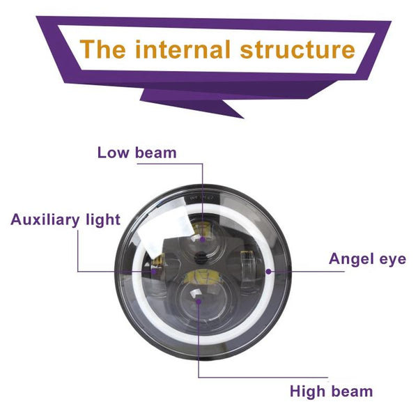 2 Pcs 7 Inch Ip68 Waterproof 6500K 75W Cree Led Headlight Hi / Lo Beam Driving Lamp For Jeep Wrangler Jk Tj Lj Led Car Lights