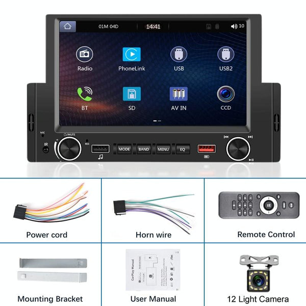 6.2 Inch Single Butt Carplay Monitor Universal Wired Mp5 Player + 12 Light Camera Rear View Monitors/Cams & Kits
