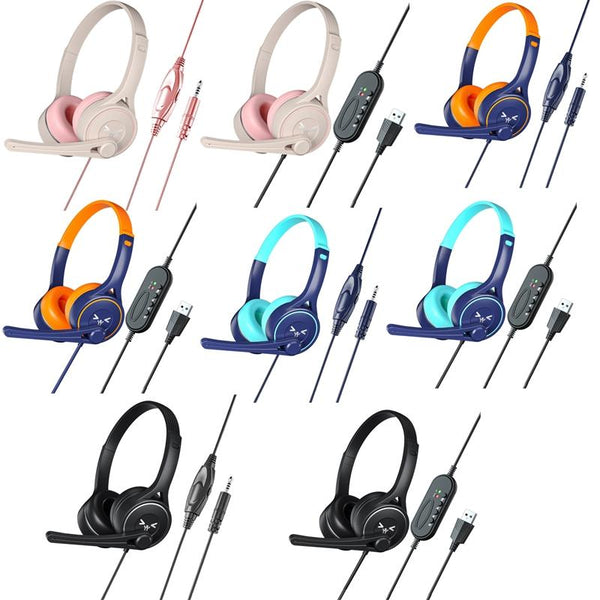 3.5Mm Online Class Headset Blue Orange Headsets
