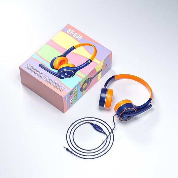 3.5Mm Online Class Headset Blue Orange Headsets