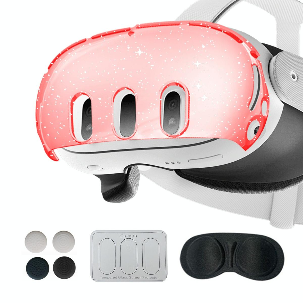 Glitter Protective Shell For Meta Quest 3 7 In 1 Transparent Red Controllers & Attachments