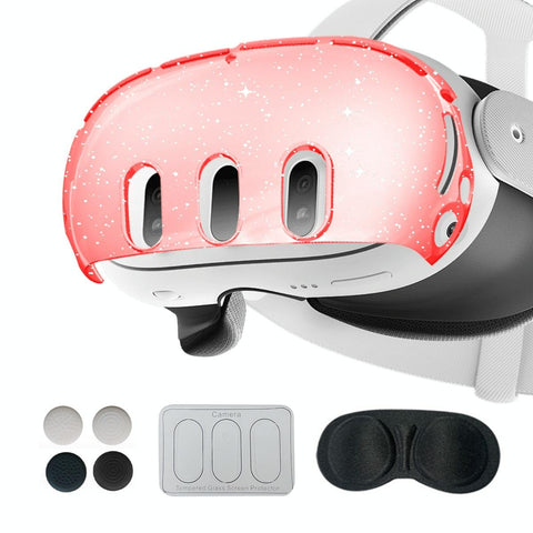 Glitter Protective Shell For Meta Quest 3 7 In 1 Transparent Red Controllers & Attachments