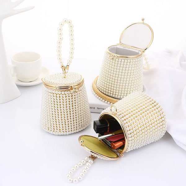 White & Beige Pearl Mini Tote Bag Women's Bags & Handbags