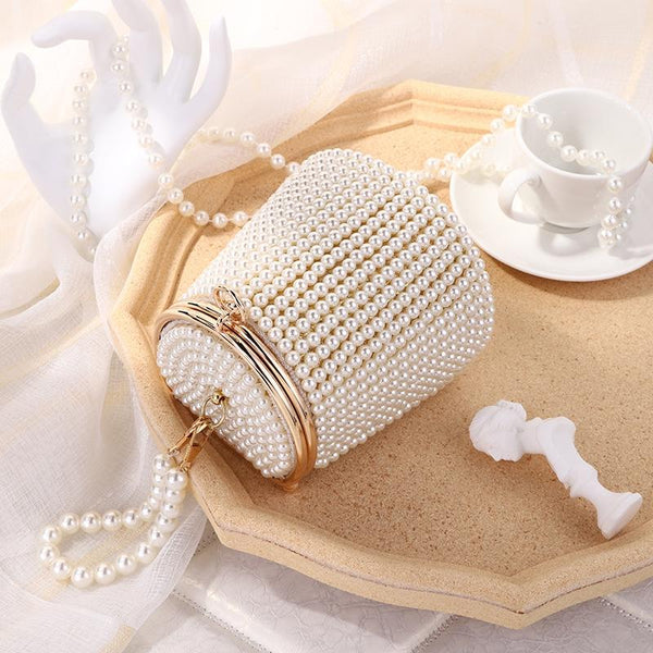 White & Beige Pearl Mini Tote Bag Women's Bags & Handbags