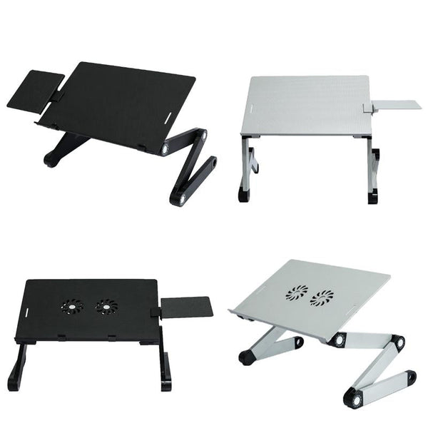 Laptop Desk With Fan & Mouse Board Aluminum Alloy Folding Heightening Black Laptop Desks