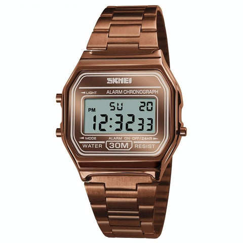 Waterproof Steel Band Men Electronic Watch Coffee Gold Watches