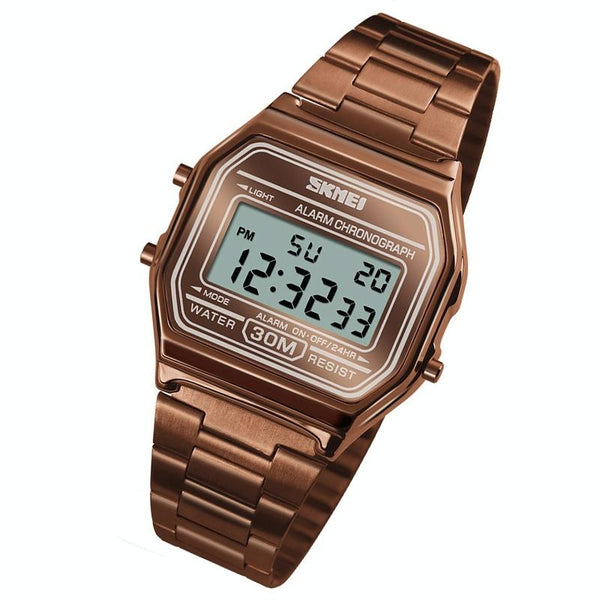 Waterproof Steel Band Men Electronic Watch Coffee Gold Watches