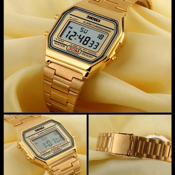 Waterproof Steel Band Men Electronic Watch Coffee Gold Watches