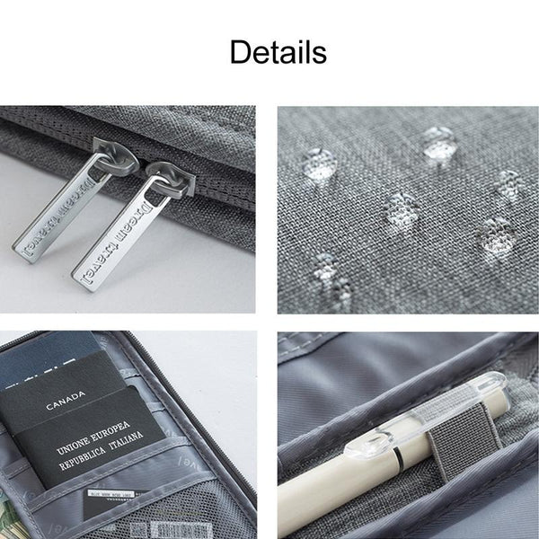 Waterproof Travel Document Bag Black Large Gray Id & Document Holders