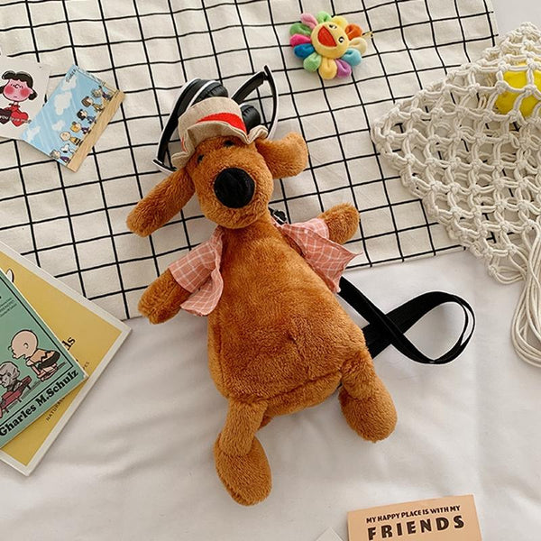 Adorable Cartoon Plush Shoulder Bag Puppy White Blue Women's Bags & Handbags