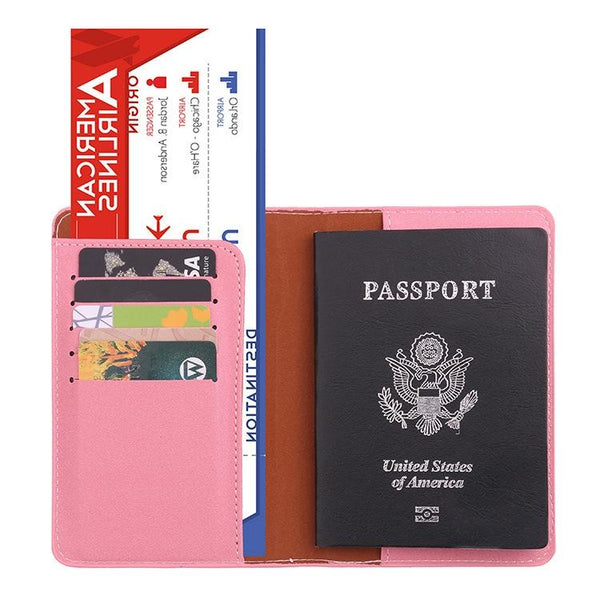 Frosted Pink Pu Multi Card Passport Holder For Travel Abroad Travel Wallets