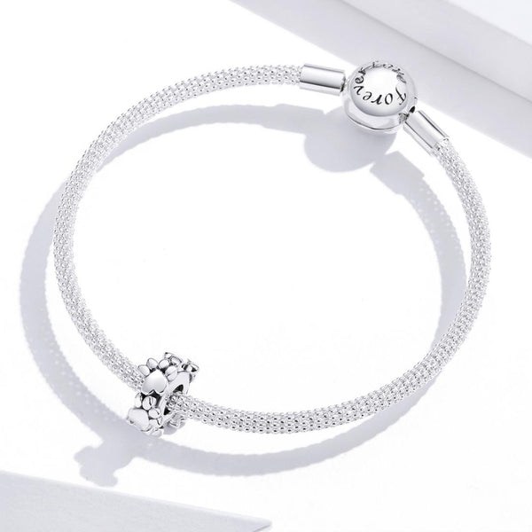 925 Sterling Silver Love Footprints Beaded Bracelet Charms & Pendants