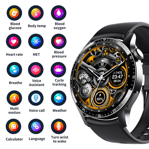 1.35 Inch Smart Watch Bluetooth Calls Health Monitoring 150+ Sports Black Milan Smart Watches