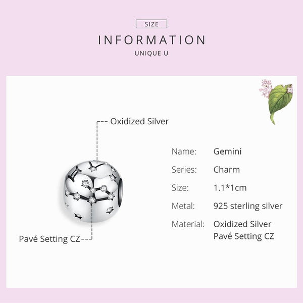 925 Sterling Silver Diy Zodiac Bracelet Beads Gemini Style Charms & Pendants