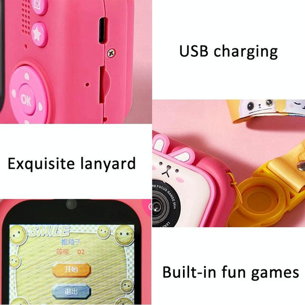 48Mp Dual Lens Kids Digital Camera With 2.4 Ips Screen And 32Gb Tf Card Blue Fox Pink Bunny Digital Cameras