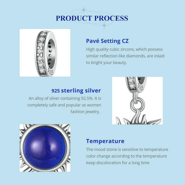 925 Sterling Silver Zircon Sun Pendant Temperature Sensitive Charms & Pendants