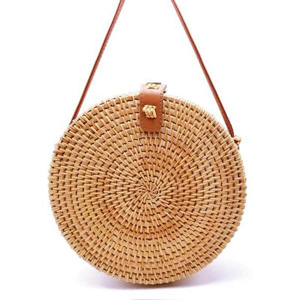 Handmade Rattan Bag With Buckle Bowknot Design Perfect Autumn Beach Days 20X20x8cm Women's Bags & Handbags