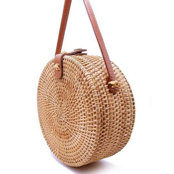 Handmade Rattan Bag With Buckle Bowknot Design Perfect Autumn Beach Days 20X20x8cm Women's Bags & Handbags