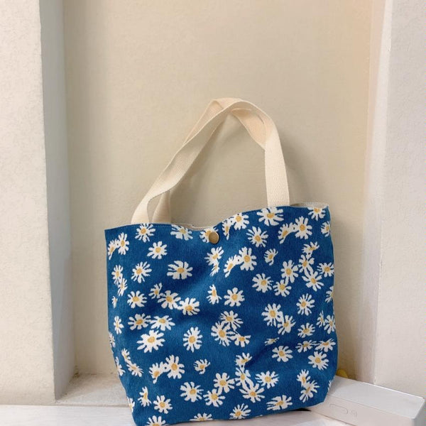 Large Capacity Corduroy Tote Bag With Floral Design Blue Daisy Women's Bags & Handbags