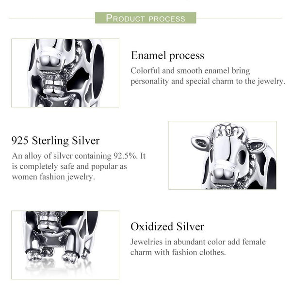 925 Sterling Silver Cow Beaded Bracelet Accessory Charms & Pendants